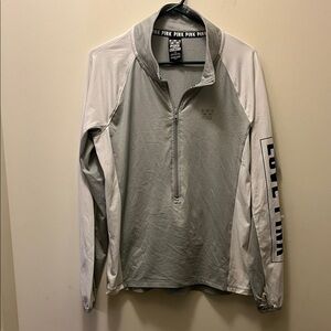 PINK Victoria's Secret Ultimate half-zip pullover in gray and white size large